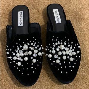 Steve Madden Black Velvet Embellished Mules